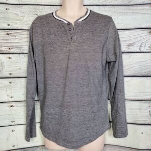 Alpha Beta Men’s L Gray Long Sleeve Henley Casual Striped Shirt